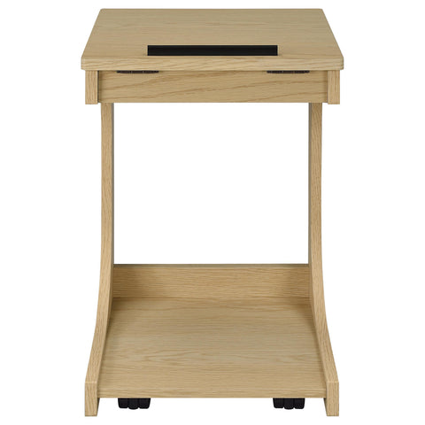 Vardon C-Shaped Lift-Top Sofa Side Table With Casters Light Oak