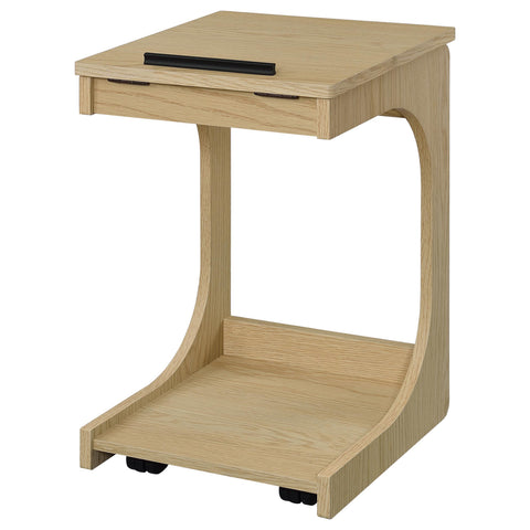 Vardon C-Shaped Lift-Top Sofa Side Table With Casters Light Oak