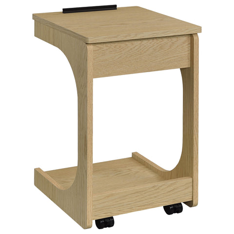 Vardon C-Shaped Lift-Top Sofa Side Table With Casters Light Oak