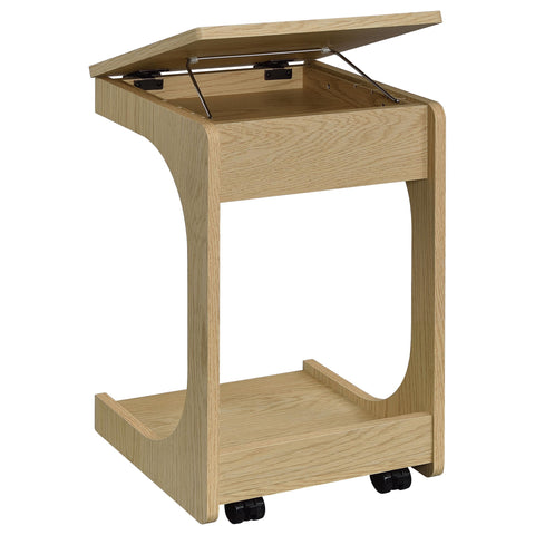 Vardon C-Shaped Lift-Top Sofa Side Table With Casters Light Oak