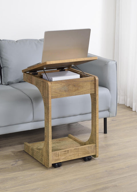 Vardon C-Shaped Lift-Top Sofa Side Table With Casters Mango