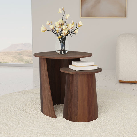 Sunny 2-piece Solid Wood Round Nesting Table Mango BrownDark Brown Mango