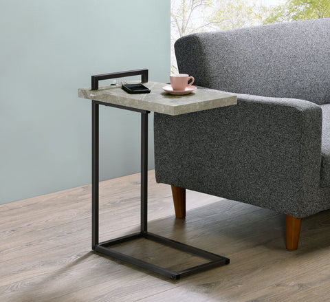 Sora C-shaped Side Table USB Charging Grey Faux MarbleGrey Faux Marble