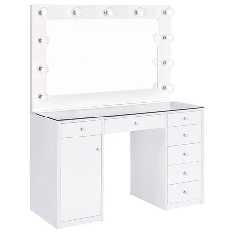 Andover 7-drawer Vanity Set with Lighting White High GlossWhite High Gloss