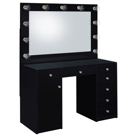 Andover 7-drawer Vanity Set with Lighting Black High GlossBlack High Gloss