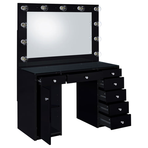 Andover 7-drawer Vanity Set with Lighting Black High GlossBlack High Gloss