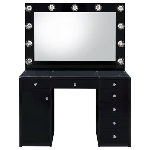 Andover 7-drawer Vanity Set with Lighting Black High GlossBlack High Gloss