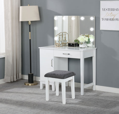 Brookmead Vanity Set with Lighting & Stool White and Dark GreyWhite