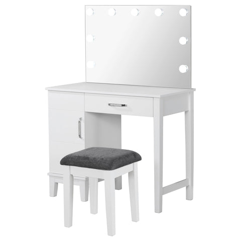 Brookmead Vanity Set with Lighting & Stool White and Dark GreyWhite