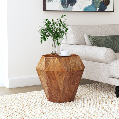 Keanu Octagonal Solid Mango Wood Side Table Natural BrownNatural
