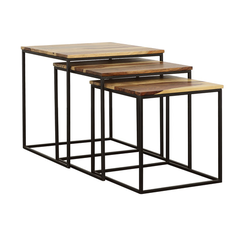Isabella 3-piece Square Nesting Tables Natural and BlackNatural