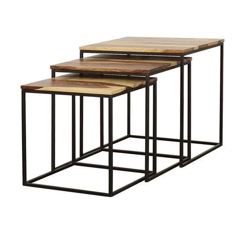 Isabella 3-piece Square Nesting Tables Natural and BlackNatural