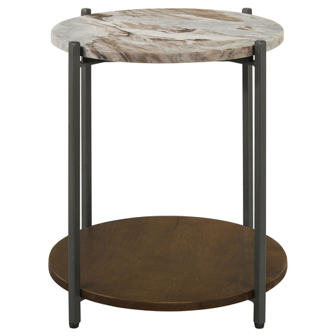 Chad Round Marble Top Accent Side Table White and GunmetalWhite Marble