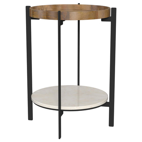 Stephie Round Side Table with Marble Shelf Natural and BlackNatural
