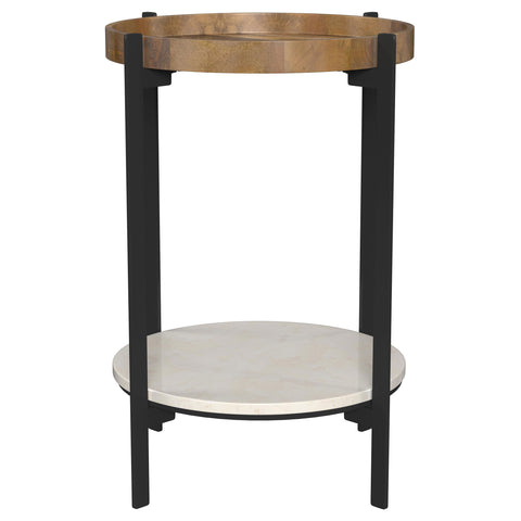 Stephie Round Side Table with Marble Shelf Natural and BlackNatural