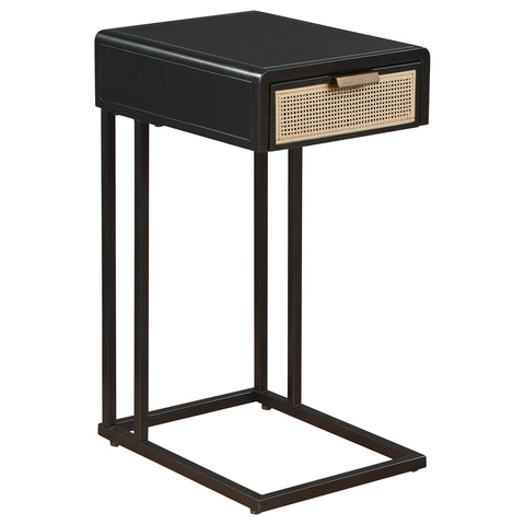 Sanger 1-drawer Radio Weave Cane Metal Side Table BlackBlack