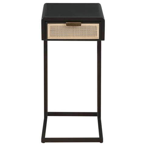 Sanger 1-drawer Radio Weave Cane Metal Side Table BlackBlack
