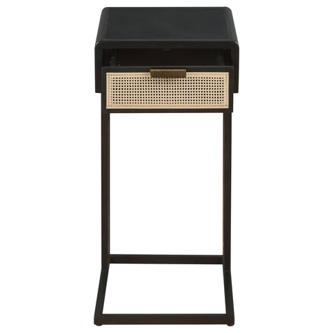Sanger 1-drawer Radio Weave Cane Metal Side Table BlackBlack