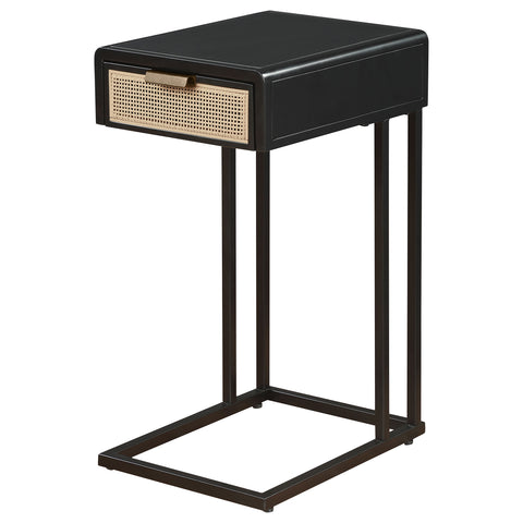 Sanger 1-drawer Radio Weave Cane Metal Side Table BlackBlack