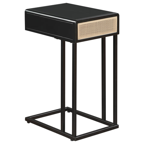 Sanger 1-drawer Radio Weave Cane Metal Side Table BlackBlack