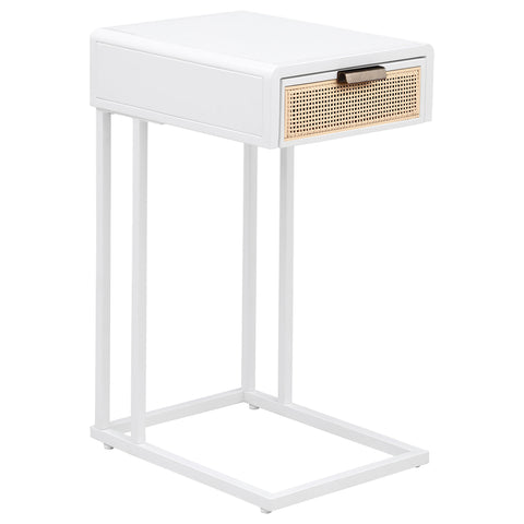 Sanger 1-drawer Radio Weave Cane Metal Side Table WhiteWhite