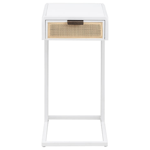 Sanger 1-drawer Radio Weave Cane Metal Side Table WhiteWhite