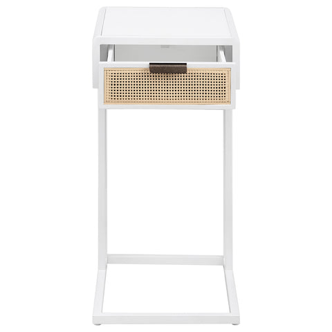 Sanger 1-drawer Radio Weave Cane Metal Side Table WhiteWhite