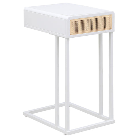 Sanger 1-drawer Radio Weave Cane Metal Side Table WhiteWhite
