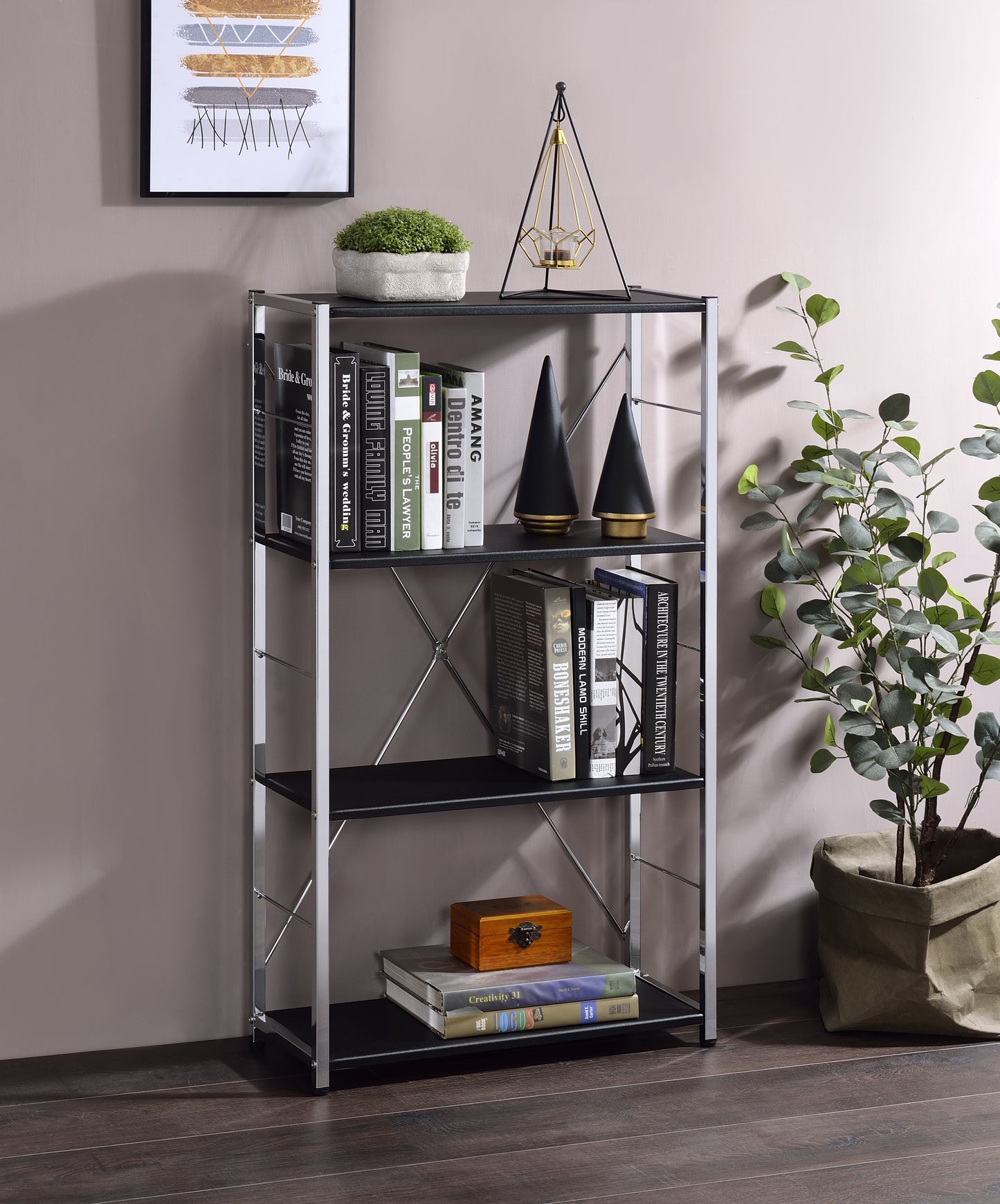 maeko bookshelf, black & chrome finish