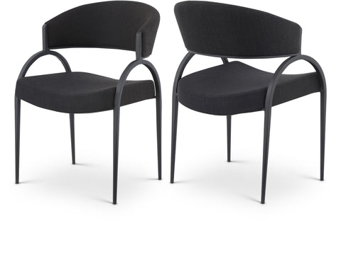 Celeste Black Linen Textured Fabric Upholstered Dining Chair, 2-Piece (Style 2)
