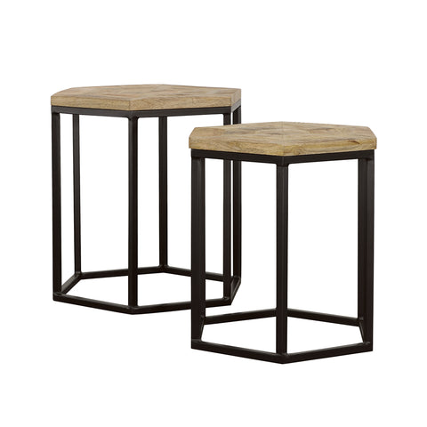 Walker 2-piece Hexagonal Nesting Tables Natural and BlackNatural