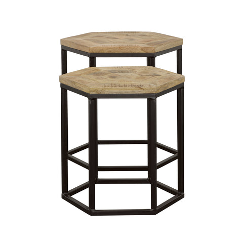 Walker 2-piece Hexagonal Nesting Tables Natural and BlackNatural