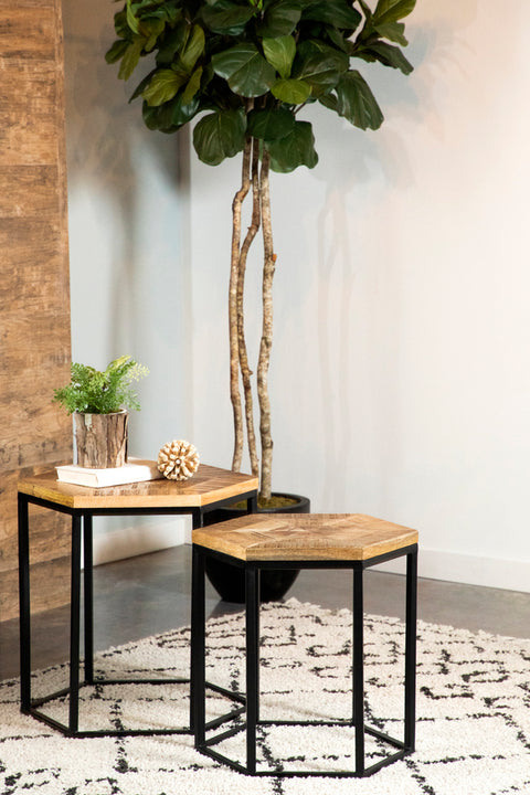 Walker 2-piece Hexagonal Nesting Tables Natural and BlackNatural
