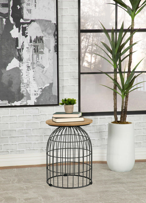 Larson Round Wire Frame Side Table Natural and GunmetalGunmetal