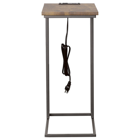 Kerns C-Shaped Side Table with Power Outlet Antique BrownDistressed Brown