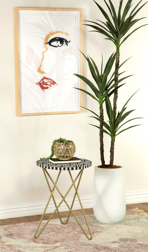 Lamont Round Bone Inlay Accent Side Table White and GoldGold