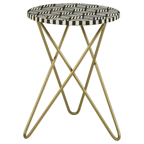 Lamont Round Bone Inlay Accent Side Table White and GoldGold