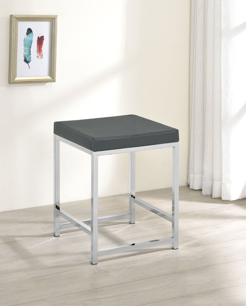Wilkes Upholstered Square Padded Vanity Stool ChromeDark Grey