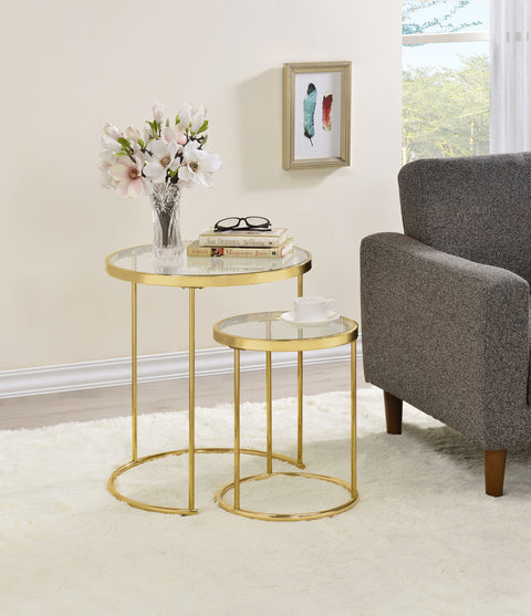 Avonlea 2-piece Round Glass Top Nesting Table Set GoldGold
