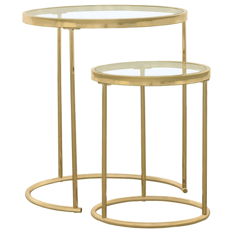 Avonlea 2-piece Round Glass Top Nesting Table Set GoldGold