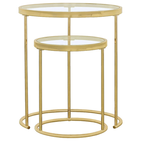 Avonlea 2-piece Round Glass Top Nesting Table Set GoldGold