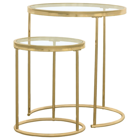 Avonlea 2-piece Round Glass Top Nesting Table Set GoldGold