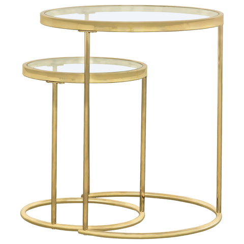 Avonlea 2-piece Round Glass Top Nesting Table Set GoldGold