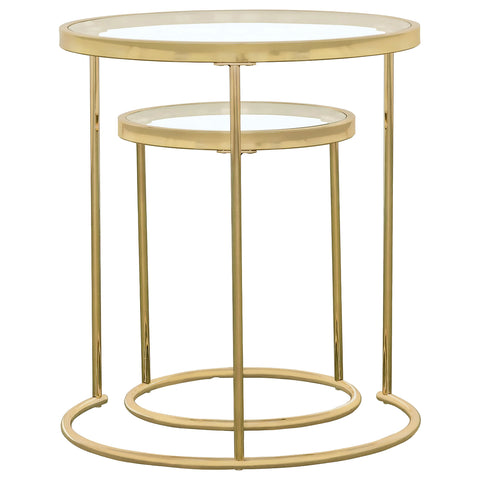 Avonlea 2-piece Round Glass Top Nesting Table Set GoldGold