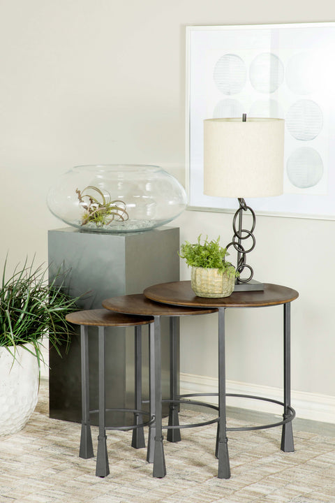 Chaviano 3-piece Round Nesting Table Set Natural and GunmetalNatural