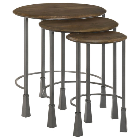 Chaviano 3-piece Round Nesting Table Set Natural and GunmetalNatural