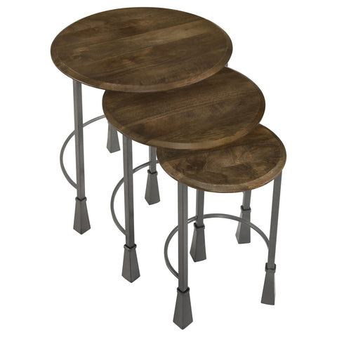 Chaviano 3-piece Round Nesting Table Set Natural and GunmetalNatural