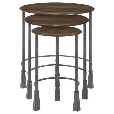 Chaviano 3-piece Round Nesting Table Set Natural and GunmetalNatural