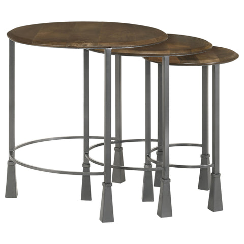 Chaviano 3-piece Round Nesting Table Set Natural and GunmetalNatural