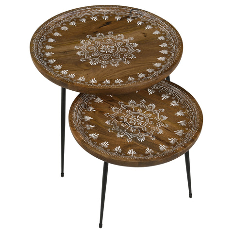 Lakeview 2-piece Round Mango Wood Nesting Tables HoneyHoney